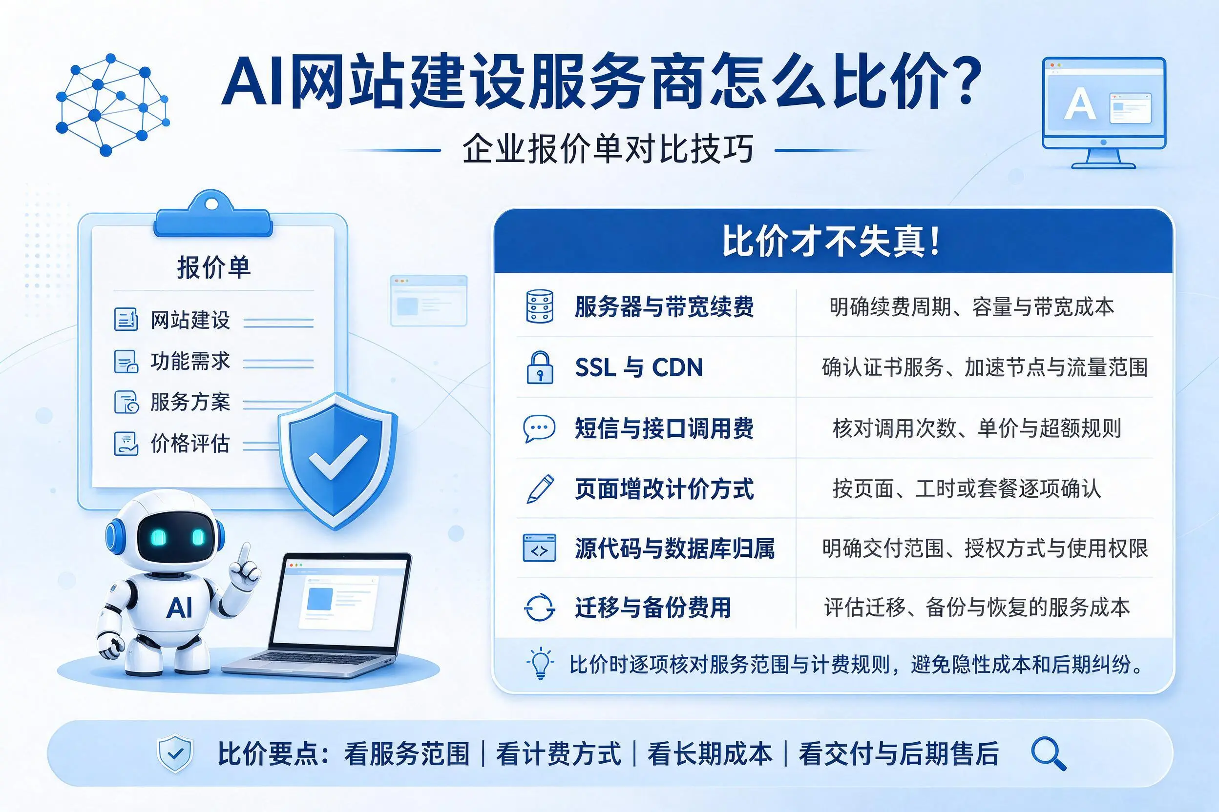 AI网站建设服务商怎么比价？宁德企业报价单对比技巧