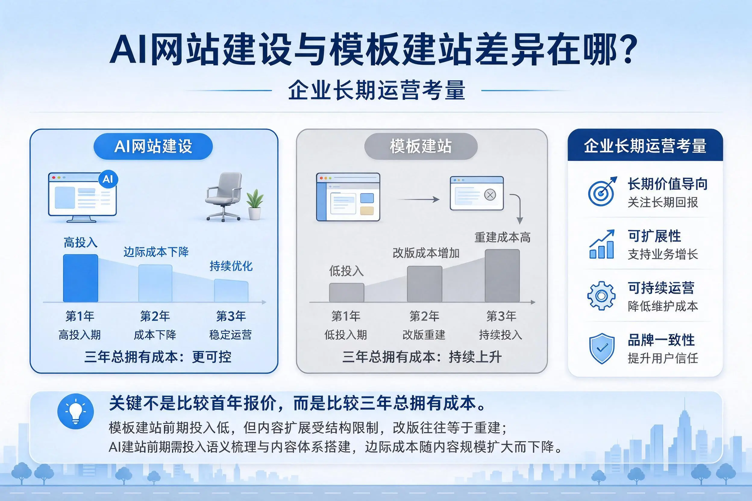 AI网站建设与模板建站差异在哪？宁德企业长期运营考量